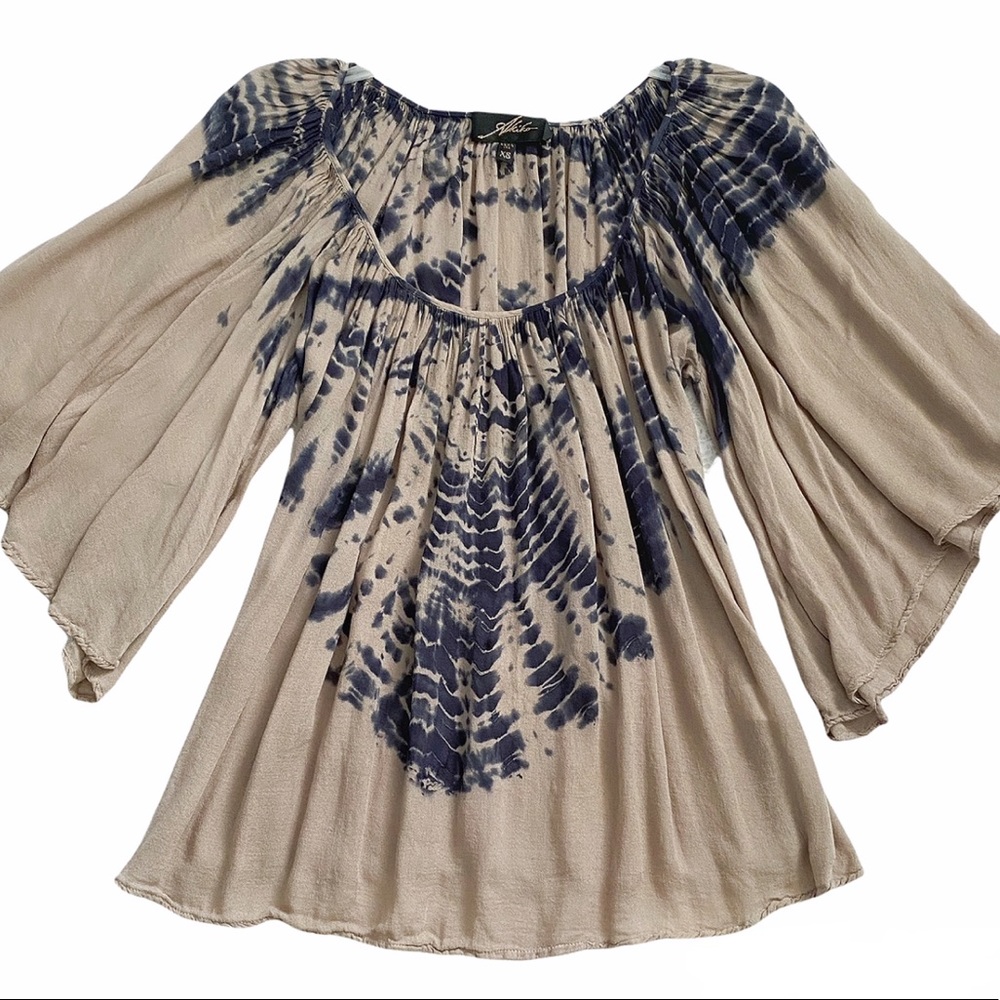 Akiko tie-dyed boho mermaid flowy top, tan navy